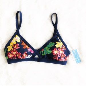 CLEAN WATER NAVY BLUE TRIANGLE FLORAL BIKINI TOP
